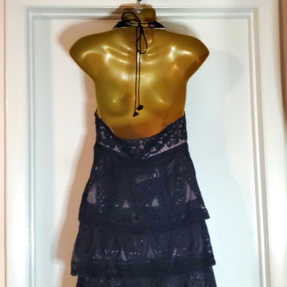 Sue Wong Womens 4-Tier Sleeveless Lace Black Dress Sz 6 - Picture 4 of 6